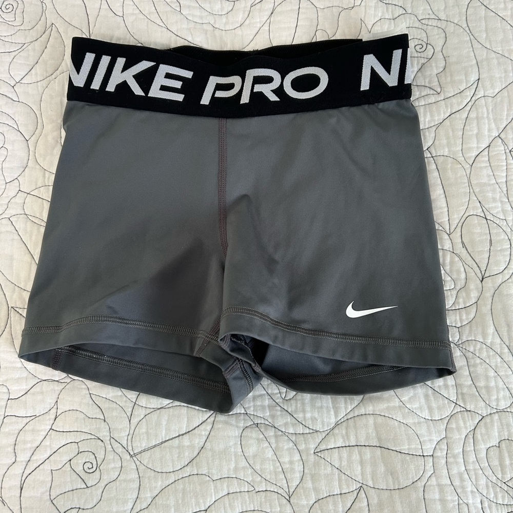 Nike Pro Charcoal Gray Shorts with Black Waistband